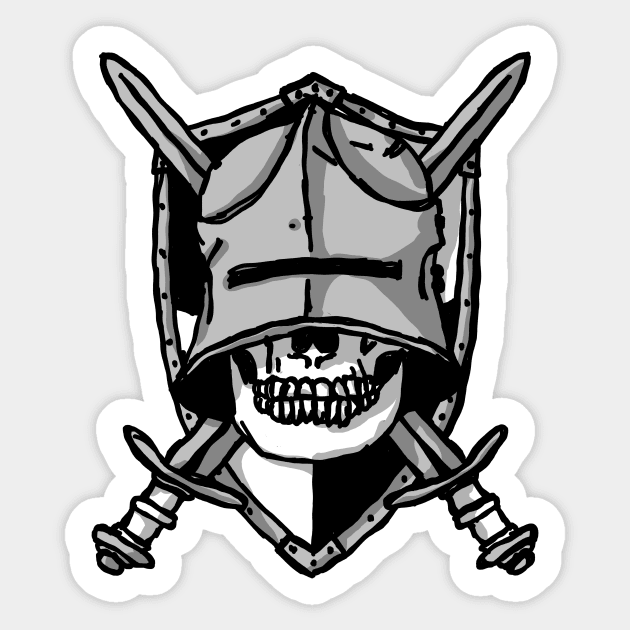 Dark and Gritty Knight Skull - Sword and Shield Coat of Arms Sticker by MacSquiddles